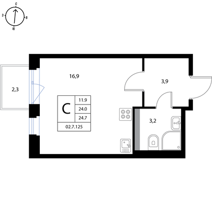 Продажа квартиры-студии 24,7 м², 3/3 этаж