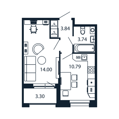 Продажа 1-комнатной квартиры 34 м², 5/12 этаж