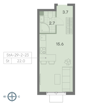 Продажа квартиры-студии 22 м², 23/23 этаж