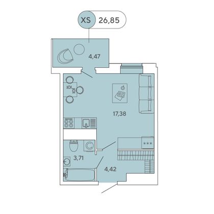 26,9 м², студия, 8/12 этаж