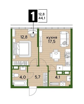 Продажа 1-комнатной квартиры 44,1 м², 16/16 этаж