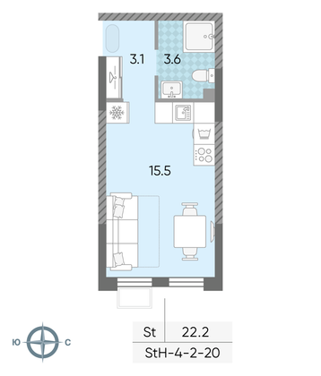 Продажа квартиры-студии 22,2 м², 20/24 этаж