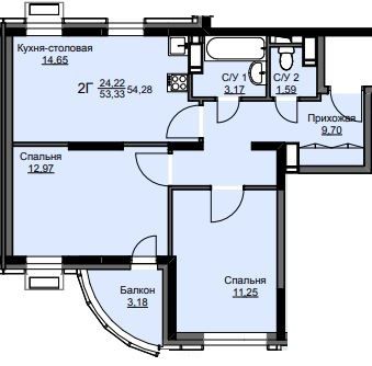 Продажа 2-комнатной квартиры 54,3 м², 13/17 этаж