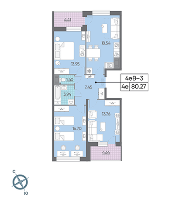 Продажа 3-комнатной квартиры 79,6 м², 15/15 этаж