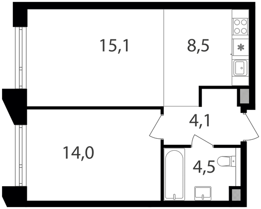 Продажа 1-комнатной квартиры 46,2 м², 9/15 этаж