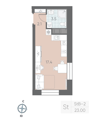Продажа квартиры-студии 23 м², 9/10 этаж