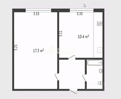 Продажа 1-комнатной квартиры 34,1 м², 1/2 этаж