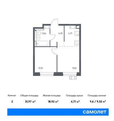 Продажа 2-комнатной квартиры 32 м², 3/17 этаж