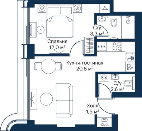 Продажа 1-комнатной квартиры 40 м², 10/53 этаж
