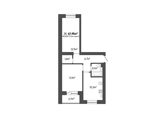 Продажа 2-комнатной квартиры 48 м², 1/3 этаж