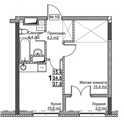 Продажа 1-комнатной квартиры 37,8 м², 7/24 этаж