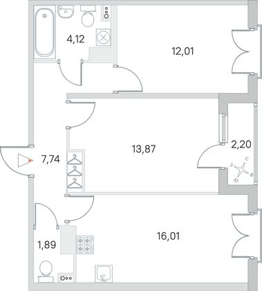 Продажа 2-комнатной квартиры 56,7 м², 3/4 этаж