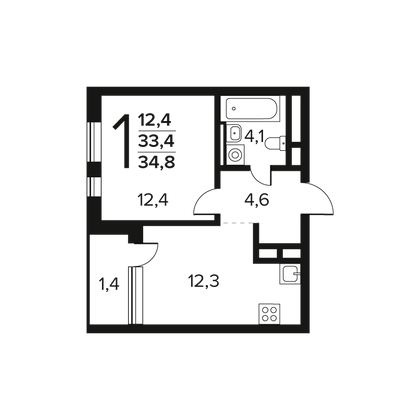 34,8 м², 1-комн. квартира, 9/12 этаж