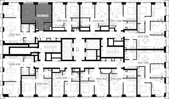 Продажа 1-комнатной квартиры 35,3 м², 31/48 этаж