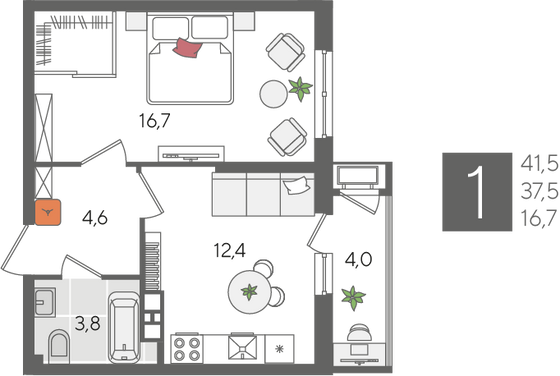 Продажа 1-комнатной квартиры 41,5 м², 10/24 этаж