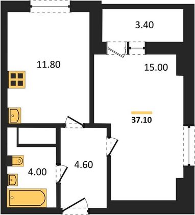Продажа 1-комнатной квартиры 37,1 м², 21/26 этаж