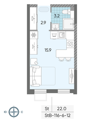 Продажа квартиры-студии 22 м², 11/24 этаж