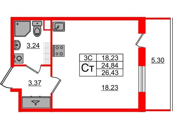 Продажа квартиры-студии 24,8 м², 5/5 этаж