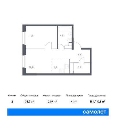 38,7 м², 1-комн. квартира, 12/23 этаж