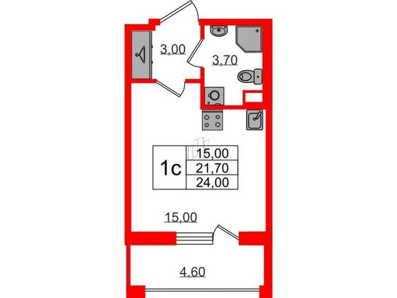 Продажа квартиры-студии 21,7 м², 2/12 этаж