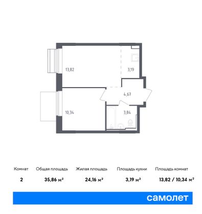 35,9 м², 1-комн. квартира, 9/9 этаж