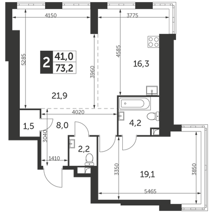 73,2 м², 2-комн. квартира, 17/47 этаж