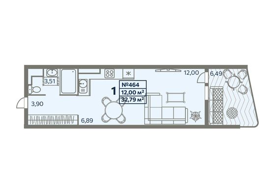 29,5 м², 1-комн. квартира, 4/8 этаж