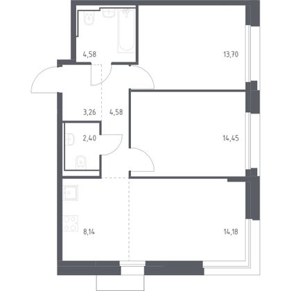 65,3 м², 2-комн. квартира, 20/21 этаж