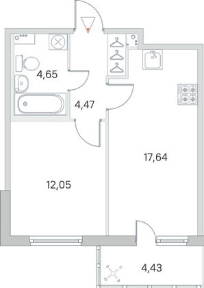 Продажа 1-комнатной квартиры 40,1 м², 1/8 этаж