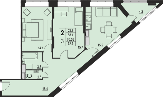 Продажа 2-комнатной квартиры 70,6 м², 3/17 этаж