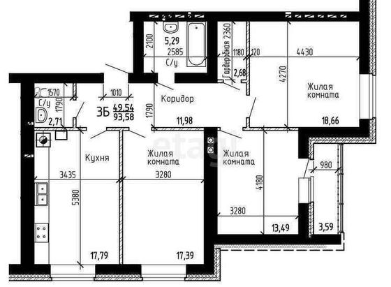 Продажа 3-комнатной квартиры 93,6 м², 2/10 этаж