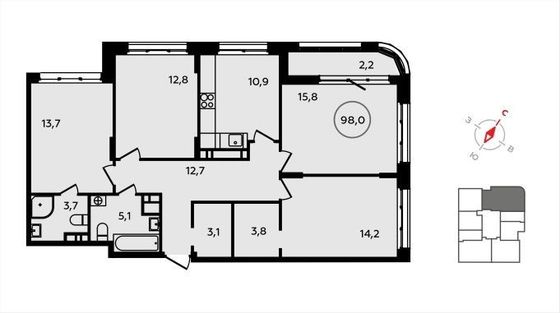 Продажа 4-комнатной квартиры 98 м², 15/16 этаж