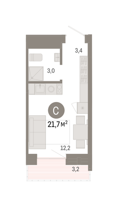 21,7 м², студия, 6/9 этаж