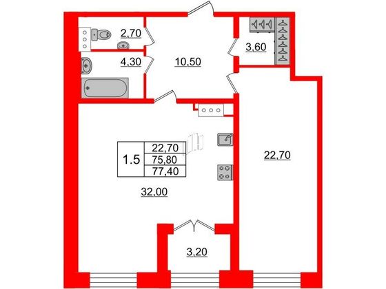 Продажа 1-комнатной квартиры 75,8 м², 1/8 этаж