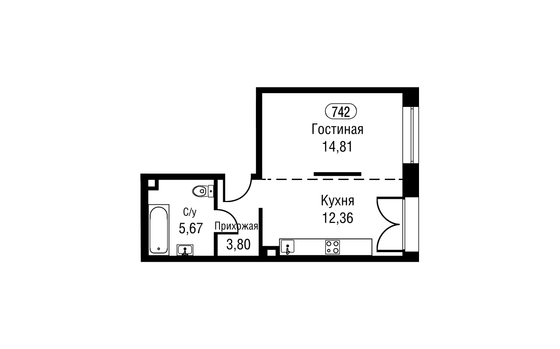 Продажа 1-комнатной квартиры 36,6 м², 12/25 этаж