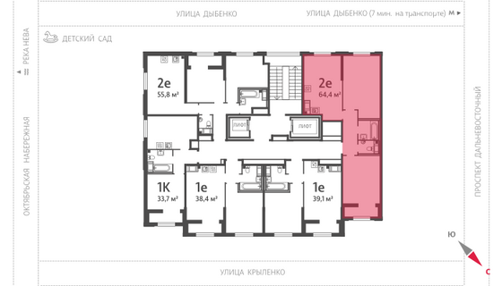 64,4 м², 2-комн. квартира, 15/23 этаж