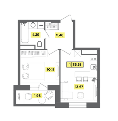 Продажа 2-комнатной квартиры 35,5 м², 3 этаж