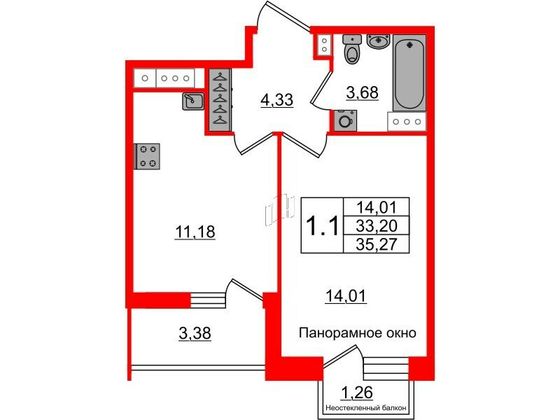 Продажа 1-комнатной квартиры 33,2 м², 11/12 этаж