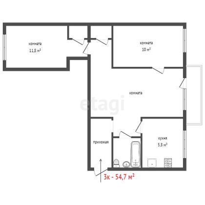 Продажа 3-комнатной квартиры 54,7 м², 5/5 этаж