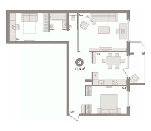 Продажа 3-комнатной квартиры 72,8 м², 6/9 этаж