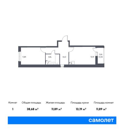 Продажа 1-комнатной квартиры 38,7 м², 2/17 этаж