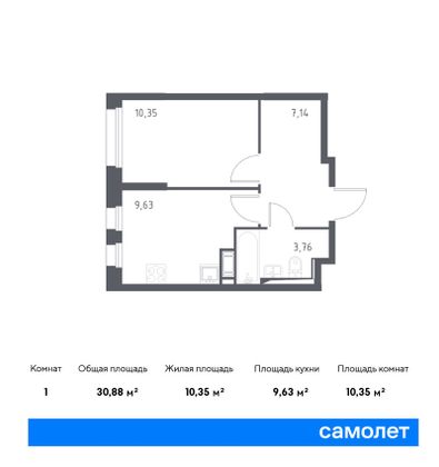 30,9 м², 1-комн. квартира, 5/12 этаж