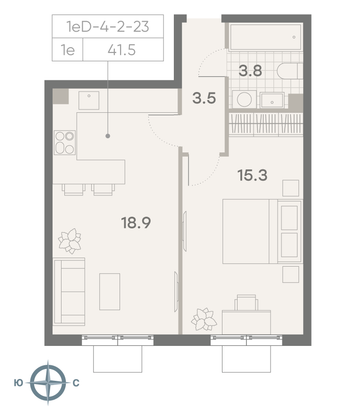 Продажа 1-комнатной квартиры 41,5 м², 21/23 этаж