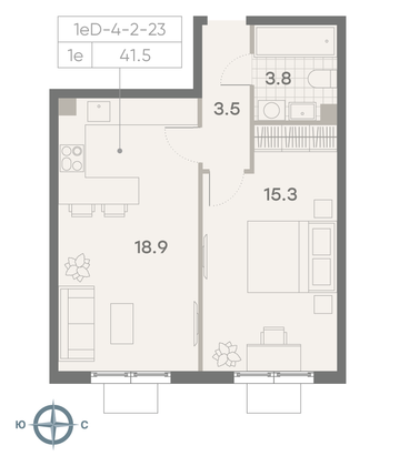 Продажа 1-комнатной квартиры 41,5 м², 13/23 этаж