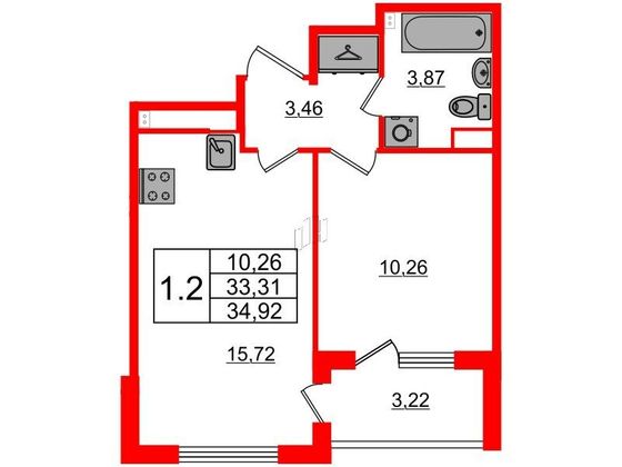 Продажа 1-комнатной квартиры 33,3 м², 2/4 этаж