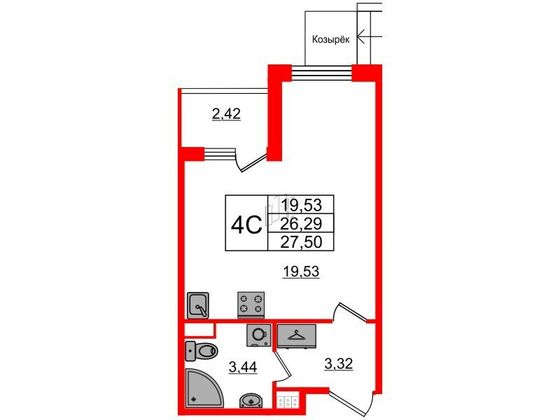Продажа квартиры-студии 26,3 м², 1/4 этаж