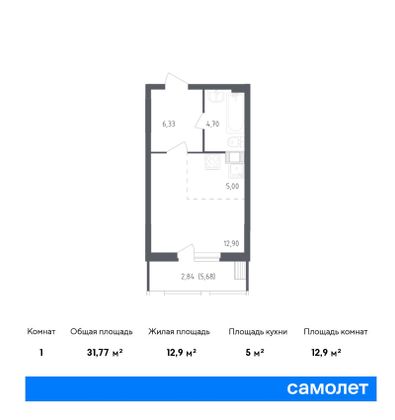 31,8 м², студия, 3/12 этаж