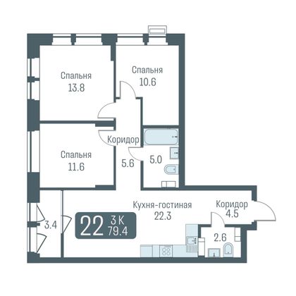 Продажа 4-комнатной квартиры 77,7 м², 4/24 этаж