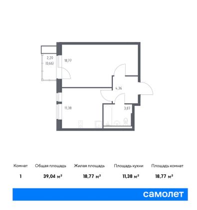 39 м², 1-комн. квартира, 6/17 этаж