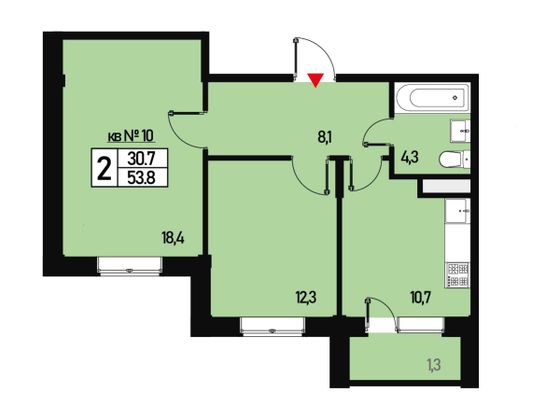 Продажа 2-комнатной квартиры 53 м², 2/3 этаж